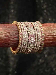 Adwitiya Collection Set Of 2 Gold-Plated Pink & White Artificial Stone Studded Bangle