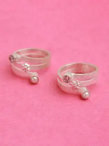 Unniyarcha Set of 2 Silver Pearls Toe Rings