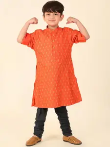 Fabindia Boys Geometric Embroidered Flared Sleeves Thread Work Anarkali Kurta