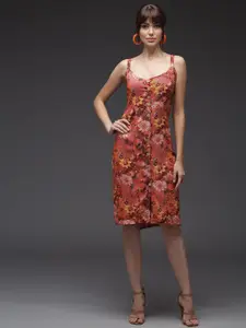 TANDUL Floral Print Net Sheath Dress