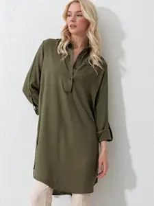 Trend Alacati stili Cotton Shirt Style Longline Top