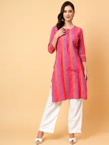 Bani Women Geometric Woven Design Cotton Empire Straight Kurta