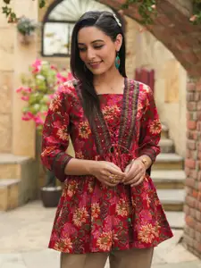 Rain & Rainbow Floral Print Pure Cotton Peplum Top