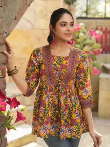 Rain & Rainbow Floral Print Cotton Empire Top