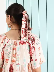 Athena Nude-Coloured Ikat Printed Scarf