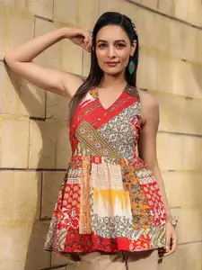 Rain & Rainbow Floral Printed Cotton Empire Top