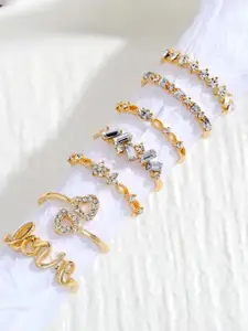 JEWELS GALAXY Set Of 7 Gold-Plated Stone-Studded Finger Rings