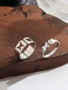 Jewels Galaxy Set Of 2 Silver Plated Adjustable Finger Rings