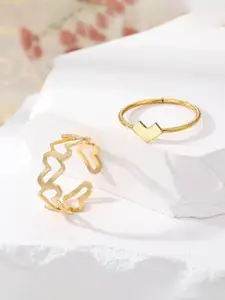 Jewels Galaxy Set of 2 Gold-Plated Heart-Themed Stackable Finger Rings