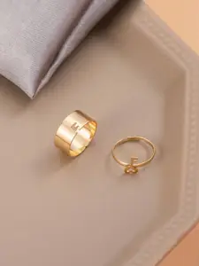 Jewels Galaxy Set of 2 Gold-Plated Key-Themed Adjustable Finger Ring