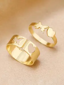 Jewels Galaxy Set of 2 Gold-Plated Butterfly-Themed Stackable Finger Rings