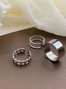 Jewels Galaxy Pack of 3 Silver-Plated Adjustable Finger Ring