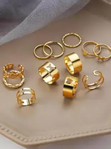 Jewels Galaxy Set Of 12 Gold Plated Stackable Adjustable Finger Rings