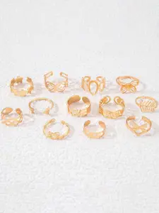 Jewels Galaxy Set Of 12 Gold Plated Adjustable Finger Rings