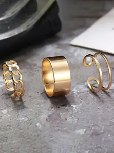 Jewels Galaxy Set of 3 Gold-Plated Contemporary  Stackable Finger Ring