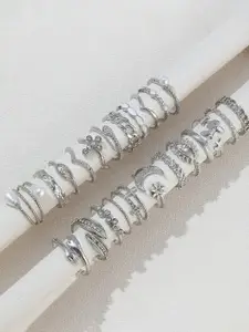 Jewels Galaxy Set Of 23 Silver-Plated Adjustable Finger Rings