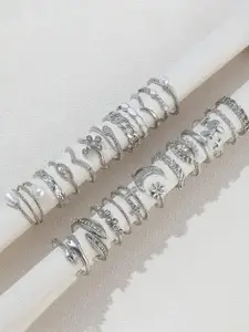 Jewels Galaxy Set Of 23 Silver-Plated Adjustable Finger Rings