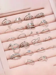 Jewels Galaxy Set Of 22 Silver-Plated Stone-Studded Finger Rings