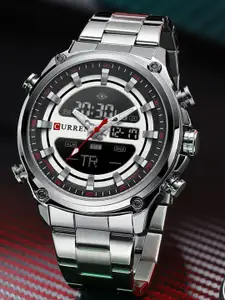 Curren Men Bracelet Style Straps Analogue and Digital Watch CR-8404-Silver-Black