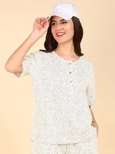 House Of Zelena Printed Round Neck Cotton Maternity Top