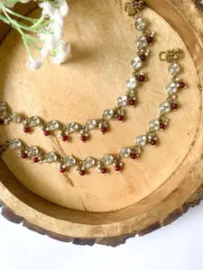 I Jewels Gold Plated Artificial Stones and Beads Anklet