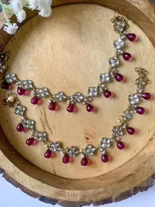 I Jewels Gold Plated Artificial Stones and Beads Anklet