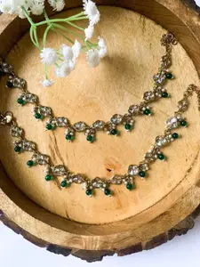 I Jewels Gold Plated Artificial Stones and Beads Anklet