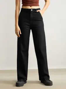 FREAKINS Women Wide Leg Pure Cotton High-Rise Jeans