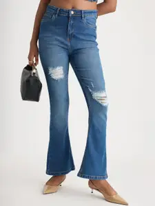 FREAKINS Women Bootcut High-Rise Mildly Distressed Light Fade Jeans