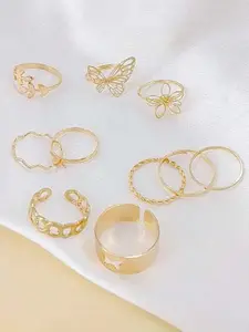 Jewels Galaxy Set Of 10 Gold-Plated Stackable Finger Rings