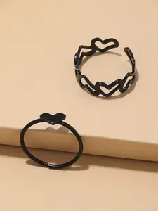 Jewels Galaxy Set Of 2 Silver-Plated Heart Shaped Finger Rings