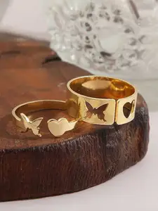 Jewels Galaxy Set Of 2 Gold Plated Adjustable Finger Rings