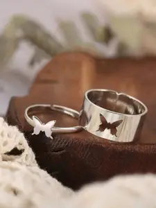 Jewels Galaxy Set Of 2 Silver-Plated Butterfly Finger Rings