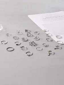 Jewels Galaxy Set Of 23 Silver Plated Adjustable Finger Rings