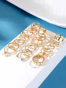 Jewels Galaxy Set Of 22 Gold Plated Stone Studded & Beaded Finger Ring