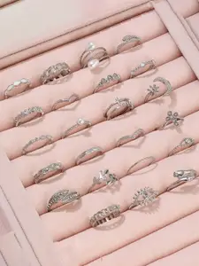 Jewels Galaxy Set Of 23 Silver-Plated Stackable Finger Ring