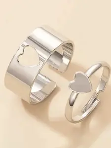 Jewels Galaxy Set Of 2 Silver-Plated Heart Finger Rings