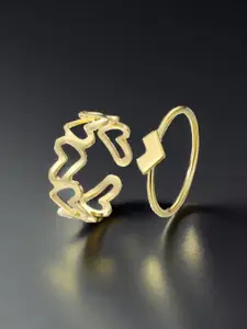 Jewels Galaxy Set Of 2 Gold-Plated Heart Shaped Finger Rings
