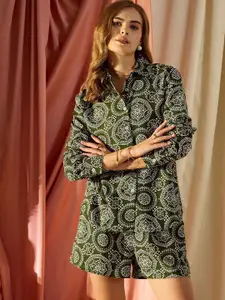 KASSUALLY Ethnic Motifs Printed Long Sleeves Casual Shirt With Shorts