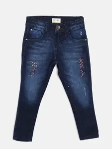Gini and Jony Girls Navy Blue Regular Fit Mid-Rise Low Distress Stretchable Jeans