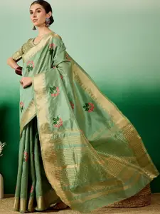 RAJGRANTH Floral Embroidered Silk Cotton Saree