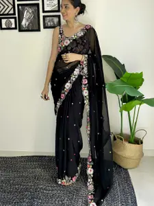 Mitera Floral Sequinned Poly Georgette Saree