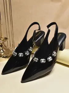 SHRIVAS BY ARCHITA MEHTA Embellished Pointed Toe Block Heeled Pumps