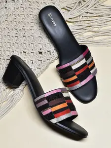 SHRIVAS BY ARCHITA MEHTA Embellished Open Toe Suede Block Heels