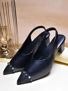 SHRIVAS BY ARCHITA MEHTA Embellished Round Toe Block Heeled Pumps