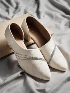 SHRIVAS BY ARCHITA MEHTA Embellished Round Toe Velvet Block Heeled Pumps