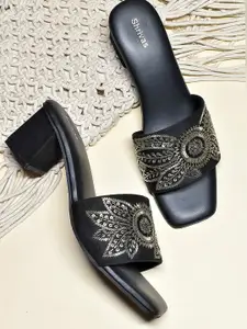 SHRIVAS BY ARCHITA MEHTA Embellished Open Toe Suede Block Heels