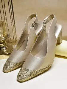 SHRIVAS BY ARCHITA MEHTA Embellished Round Toe Block Heeled Pumps