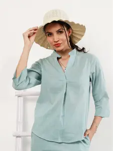 Athena Immutable Mandarin Collar Asymmetrical Cotton Shirt Style Top