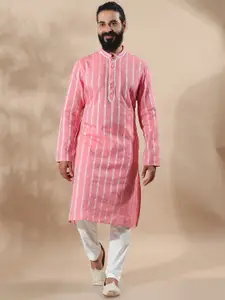 FILORI STUDIO Mandarin Collar Striped Thread Work Jacquard Kurta